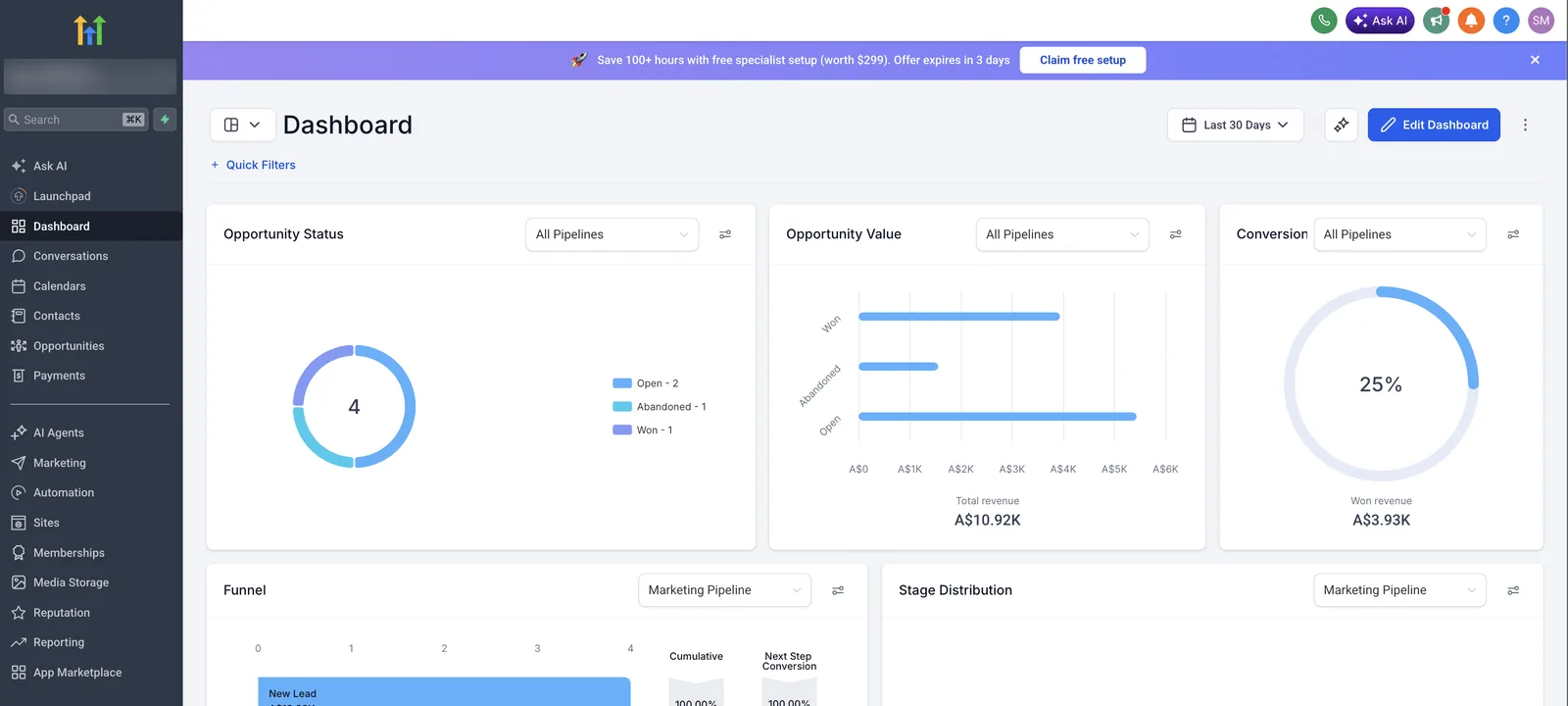 GHL Sales Dashboard screenshot