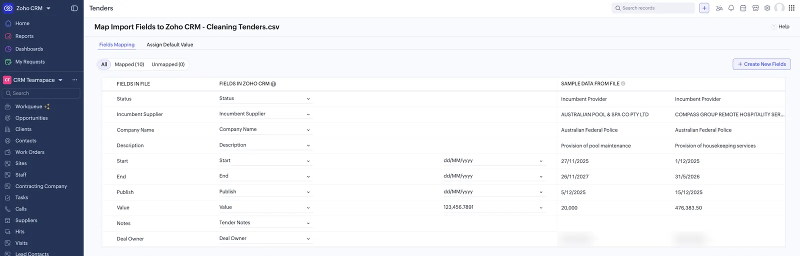 Tender Data Import & Mapping screenshot